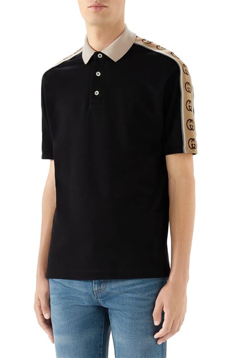 cotton polo with gucci stripe replica|gucci black and white shirts.